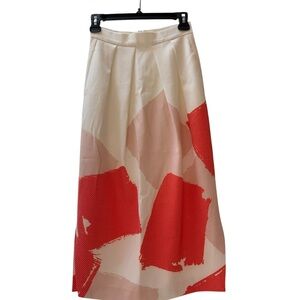 LK Bennett Orange and Cream Midi Skirt